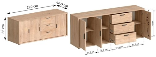 meble GRANDE 03 komoda z szufladami szafką do salonu sypialni dąb cremona