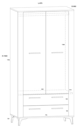 meble MIGES 12 szafa z szufladami drążkiem na nóżkach dąb sonoma biały poł