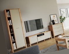 meble INDYGO #1 pokojowe regał szafka RTV komoda z szufladami dąb wotan beż