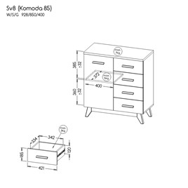 meble SVEN 08 skandynawska komoda z szufladami drzwiami na nóżkach sosna