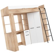 Łóżko piętrowe z biurkiem szafą narożną antresola FLO P dąb sonoma biały