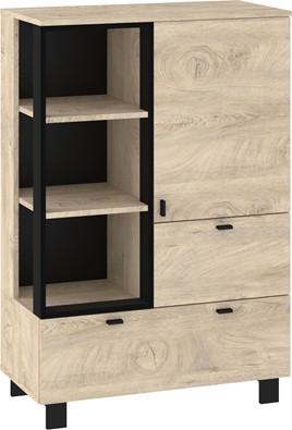 meble GAVES 06 niski regał na książki z szufladami loft dąb endgrain czarny