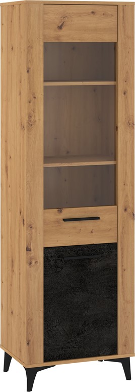 meble MIGES 15 wysoka witryna do salonu na nóżkach dąb artisan beton czarny