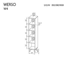 meble WERSO 04 nowoczesny wąski regał na książki zabawki na nóżkach loft