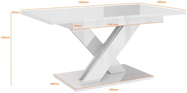 BRONX stół rozkładany 140/180x80 do salonu jadalni beton / biały połysk