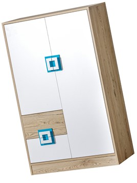 meble NICO 07 wysoka komoda z szufladami drzwiami młodzieżowa dąb biały tur