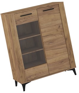 meble MIGES 14 niska witryna do salonu na nóżkach dąb craft złoty