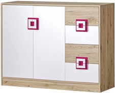 meble NICO 08 duża komoda z szufladami drzwiami młodzieżowa dąb biały róż