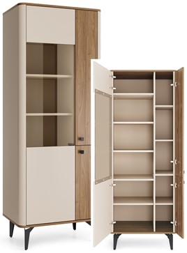 meble AURENA 02 nowoczesna wysoka witryna na nóżkach orzech cashmere