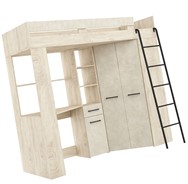 Łóżko piętrowe z biurkiem szafą narożną antresola FLO P endgrain gr. migdał