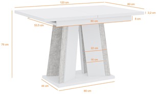 DOHA nowoczesny stół rozkładany do salonu jadalni 120x80 biały mat / beton