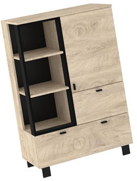 meble GAVES 06 niski regał na książki z szufladami loft dąb endgrain czarny