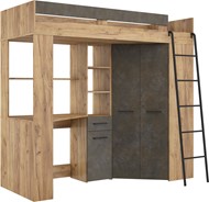 Łóżko piętrowe z biurkiem szafą narożną antresola FLO P craft złoty gr brąz