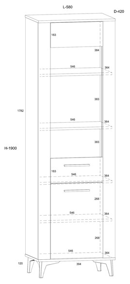 meble MIGES 15 wysoka witryna do salonu na nóżkach dąb artisan beton czarny