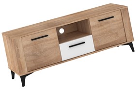 meble MIGES 10 komoda stolik szafka RTV na nóżkach dąb sonoma biały połysk