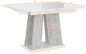 MUFO nowoczesny stół rozkładany do salonu 120/160x90 biały połysk / beton