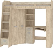 Łóżko piętrowe z biurkiem szafą narożną antresola SOLA L endgrain gr.migdał