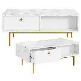 FLOW ława nowoczesny stolik kawowy z szufladą do salonu biały marmur biały