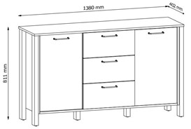 meble INDYGO K2D3S komoda z szufladami drzwiami do salonu dąb wotan zieleń
