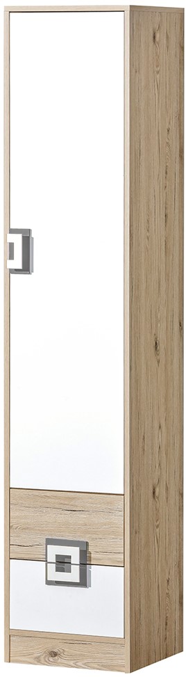 meble NICO 05 regał z półkami szufladami drzwiami zamknięty dąb biały popie