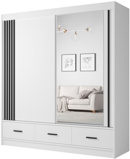 CA24-20 szafa przesuwna z szufladami lustrem lamelami do sypialni biała UCD