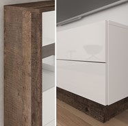 meble BRITA 27 wysoka witryna do salonu dąb grange biały połysk