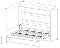 meble PEFE 140 półkotapczan poziomy łóżko chowane składane bez mat biały cz