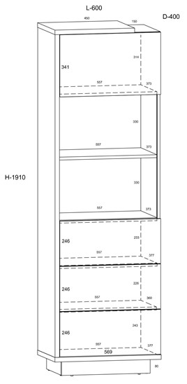 meble BRITA 27 wysoka witryna do salonu dąb sonoma biały połysk
