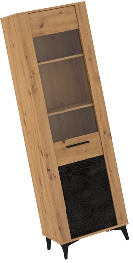 meble MIGES 15 wysoka witryna do salonu na nóżkach dąb artisan beton czarny