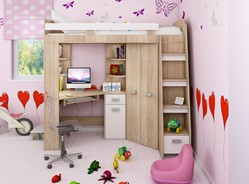 Łóżko piętrowe z biurkiem szafą narożną antresola SOLA P dąb sonoma biały