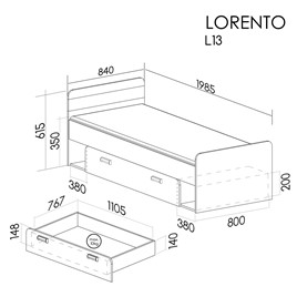 meble LORENTO 13 łóżko bez materaca