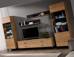 meble JOHN 2 #2 meblościanka witryna szafka RTV półka wisząca dąb lefkas