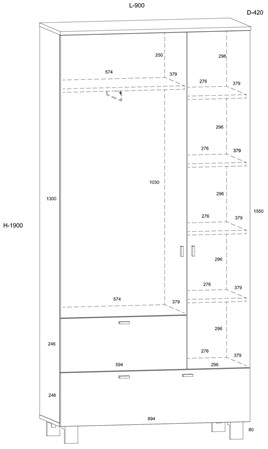 meble GAVES 14 szafa z drążkiem półkami do przedpokoju dąb endgrain biały