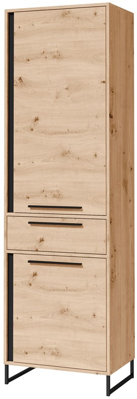 meble DARCO 02 regał zamknięty wąska szafa z półkami szufladą dąb artisan