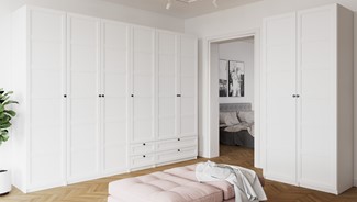 meble COMBO #2 duża szafa z nadstawką zabudowa garderoby biała z ośw. LED