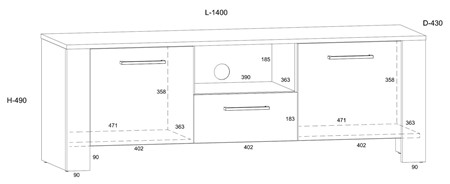 meble DELIS #1 zestaw witryna szafka RTV regał półka dąb craft złoty gra br