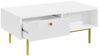 FLOW ława nowoczesny stolik kawowy z szufladą do salonu biały biały połysk