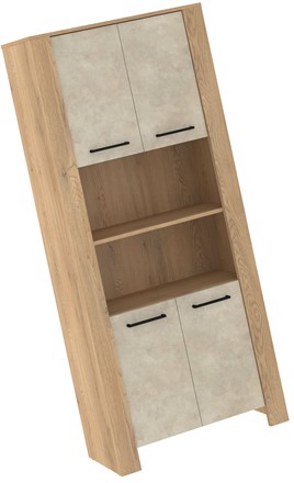 meble DELIS 09 wysoki regał z drzwiami półkami dąb cremona granada migdał