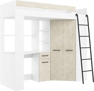 Łóżko piętrowe z biurkiem szafą narożną antresola FLO P biały gran. migdał