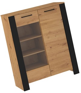 meble DELIS 14 niska witryna do salonu dąb artisan czarny