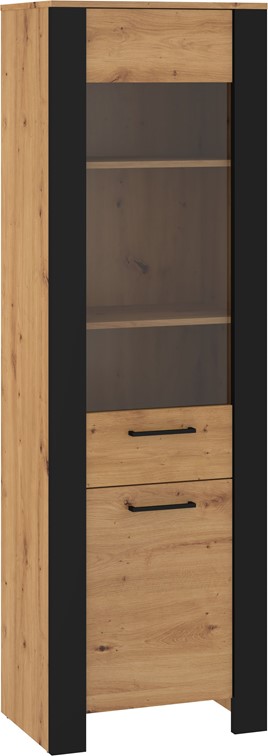 meble DELIS 15 wysoka wąska witryna do salonu dąb artisan czarny