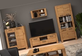 meble DELIS #1 zestaw witryna szafka RTV regał półka dąb artisan