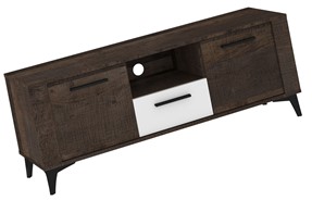 meble MIGES 10 komoda stolik szafka RTV na nóżkach dąb grange biały połysk