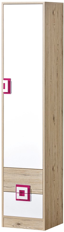 meble NICO 05 regał z półkami szufladami drzwiami zamknięty dąb biały róż