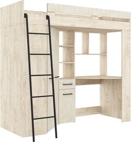 Łóżko piętrowe z biurkiem szafą narożną antresola FLO L endgrain gr. migdał