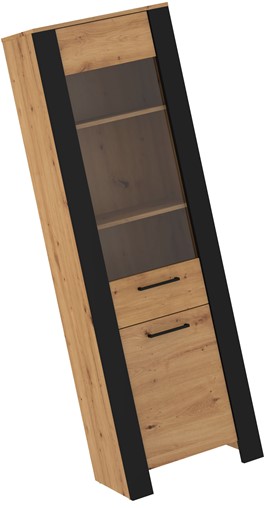 meble DELIS 15 wysoka wąska witryna do salonu dąb artisan czarny