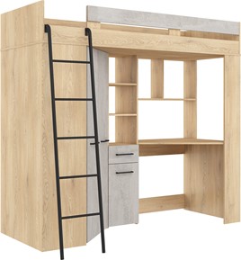 Łóżko piętrowe z biurkiem szafą narożną antresola FLO L dąb cremona beton