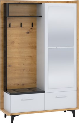 meble DOX 05 garderoba przedpokój z siedziskiem lustrem artisan biały czarn