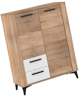 meble MIGES 08 regał z szufladami drzwiami na nóżkach dąb sonoma biały poły