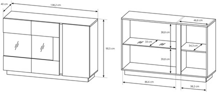 Meble MARC E witryna komoda z drzwiami do salonu 138 biały połysk